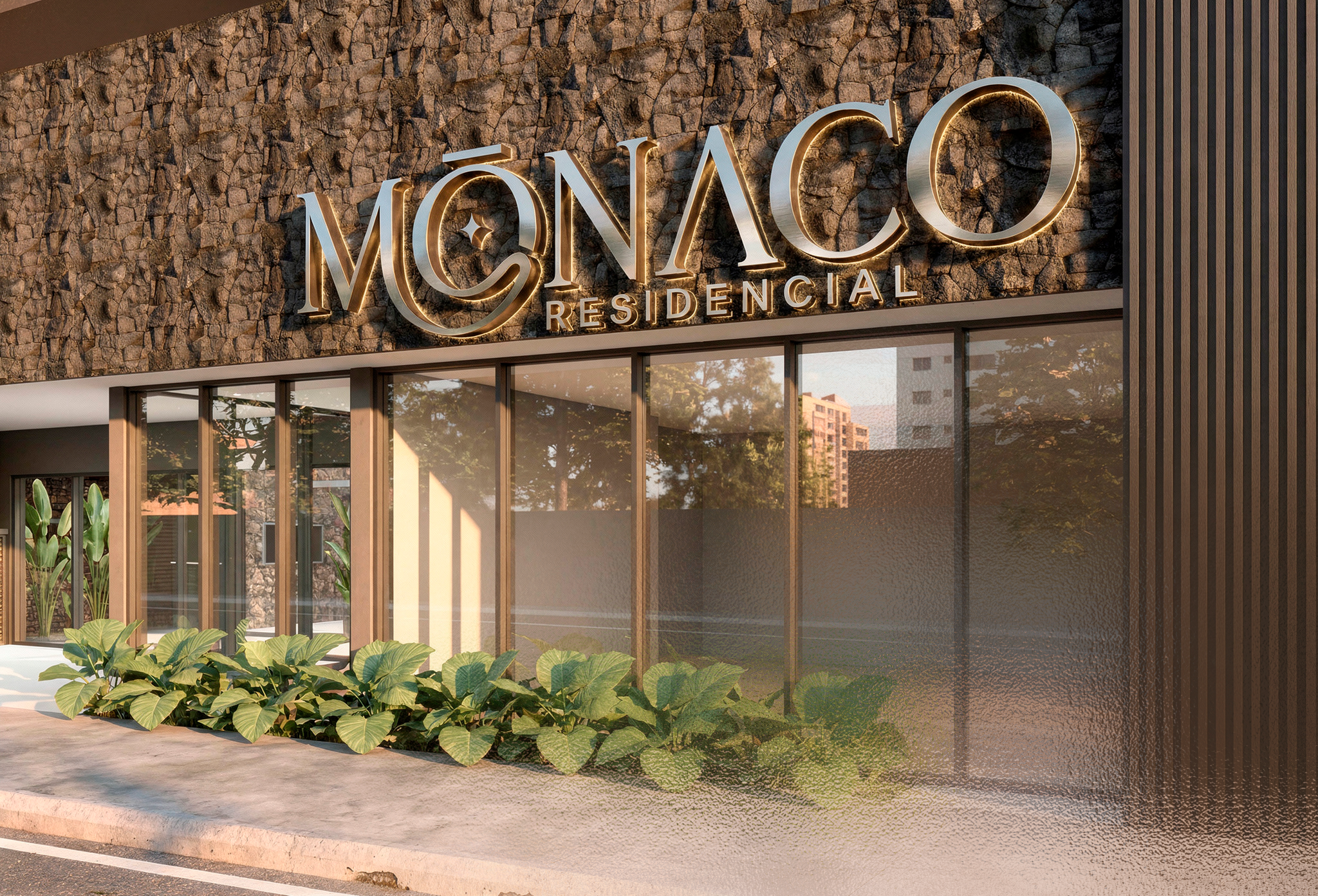 Fachada iluminada do Monaco Residencial